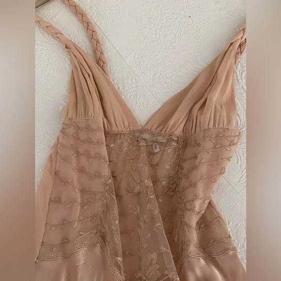 La Perla glamorous pale pink w/ivory lace braided shoulder straps nightdress